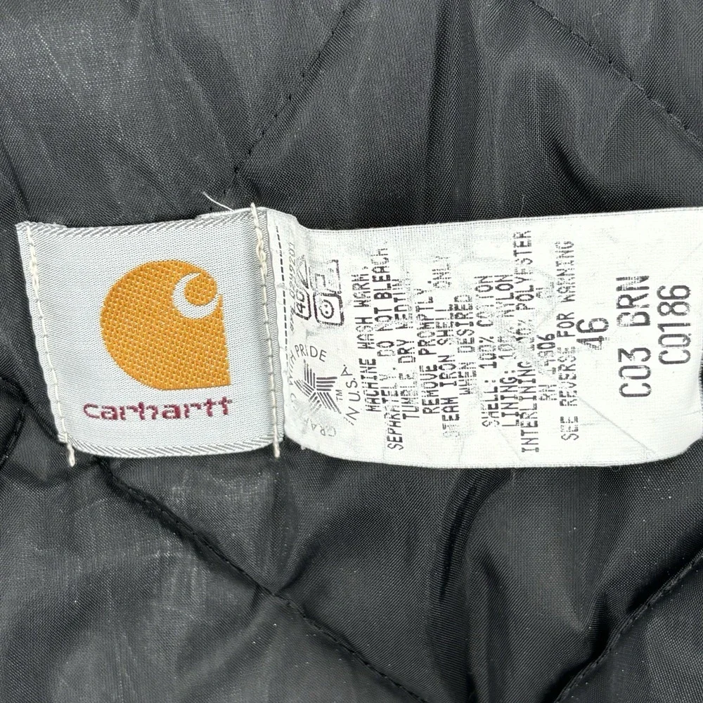 Carhartt USA Union Made Quilt Lined Brown Chore Jacket Coat Mens 46 Reg Vintage